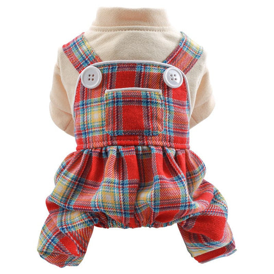 KUTKUT Small Dogs Jumpsuits With Pocket, Non Sticky Hair Pullover Puppy Four -Legged Clothes, Plaid Pattern Puppy Romper Bodysuit Costume - kutkutstyle