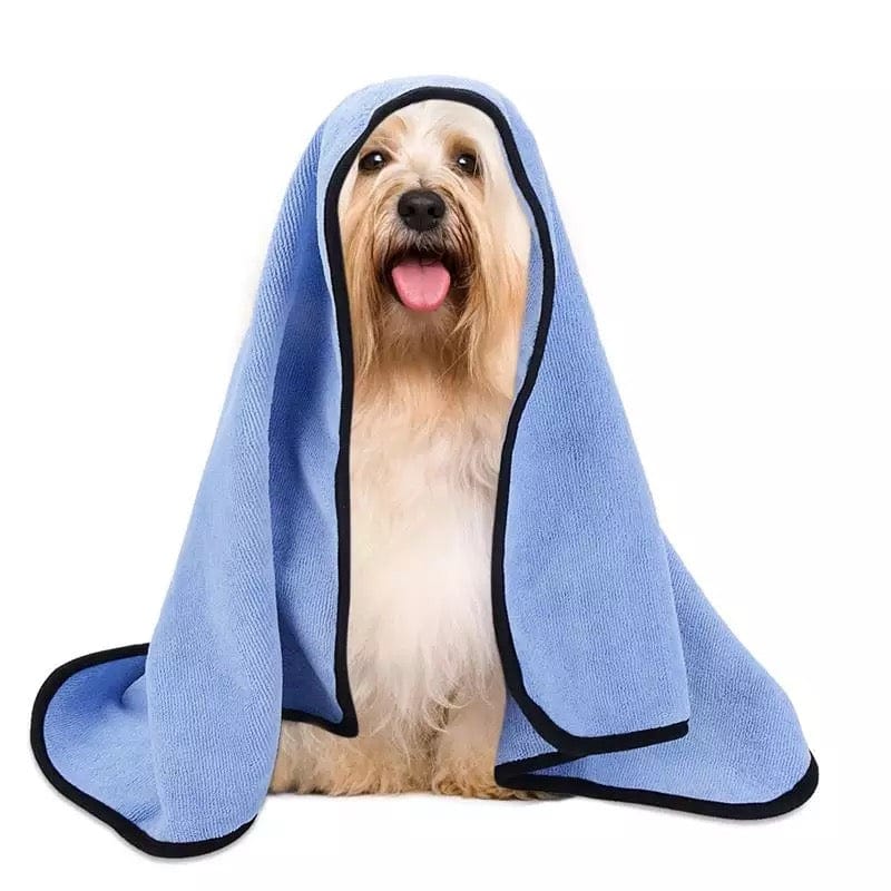 KUTKUT Super Absorbent Luxury Microfiber Dog Towel | Embroidered Pet Ultra Drying Towel | Quick Drying Beach Towel for Small, Medium, Large Dogs and Cats (Blue) - kutkutstyle