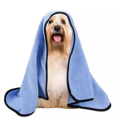 KUTKUT Super Absorbent Luxury Microfiber Dog Towel | Embroidered Pet Ultra Drying Towel | Quick Drying Beach Towel for Small, Medium, Large Dogs and Cats (Blue) - kutkutstyle