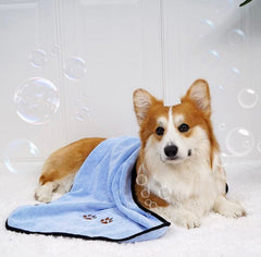 KUTKUT Super Absorbent Luxury Microfiber Dog Towel | Embroidered Pet Ultra Drying Towel | Quick Drying Beach Towel for Small, Medium, Large Dogs and Cats (Blue) - kutkutstyle