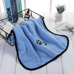 KUTKUT Super Absorbent Luxury Microfiber Dog Towel | Embroidered Pet Ultra Drying Towel | Quick Drying Beach Towel for Small, Medium, Large Dogs and Cats (Blue) - kutkutstyle