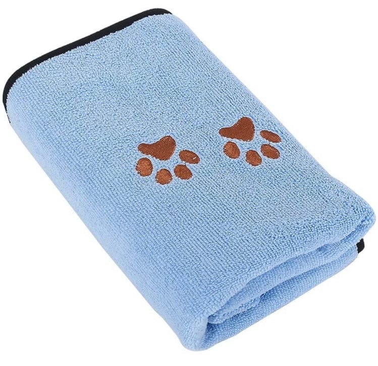 KUTKUT Super Absorbent Luxury Microfiber Dog Towel | Embroidered Pet Ultra Drying Towel | Quick Drying Beach Towel for Small, Medium, Large Dogs and Cats (Blue) - kutkutstyle