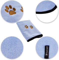 KUTKUT Super Absorbent Luxury Microfiber Dog Towel | Embroidered Pet Ultra Drying Towel | Quick Drying Beach Towel for Small, Medium, Large Dogs and Cats (Blue) - kutkutstyle