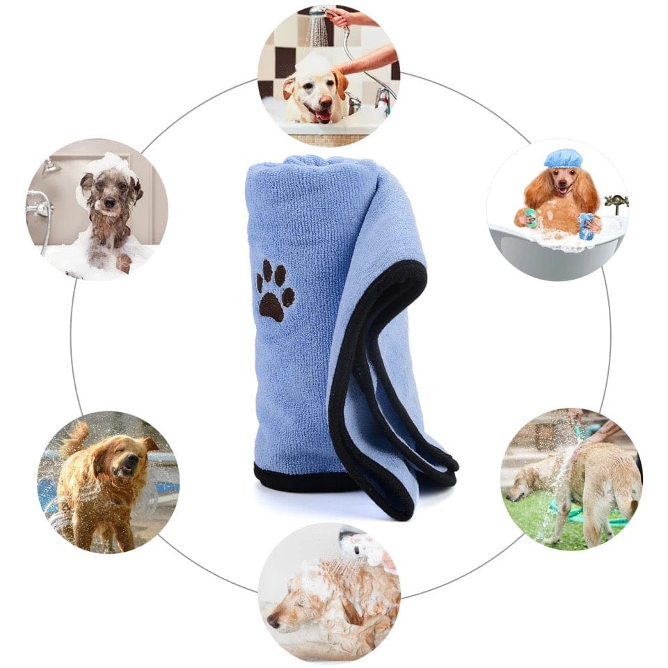 KUTKUT Super Absorbent Luxury Microfiber Dog Towel | Embroidered Pet Ultra Drying Towel | Quick Drying Beach Towel for Small, Medium, Large Dogs and Cats (Blue) - kutkutstyle