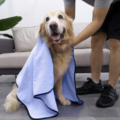 KUTKUT Super Absorbent Luxury Microfiber Dog Towel | Embroidered Pet Ultra Drying Towel | Quick Drying Beach Towel for Small, Medium, Large Dogs and Cats (Blue) - kutkutstyle