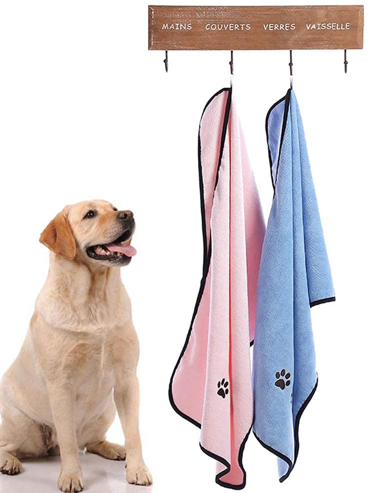 KUTKUT Super Absorbent Luxury Microfiber Dog Towel | Embroidered Pet Ultra Drying Towel | Quick Drying Beach Towel for Small, Medium, Large Dogs and Cats (Pink) - kutkutstyle