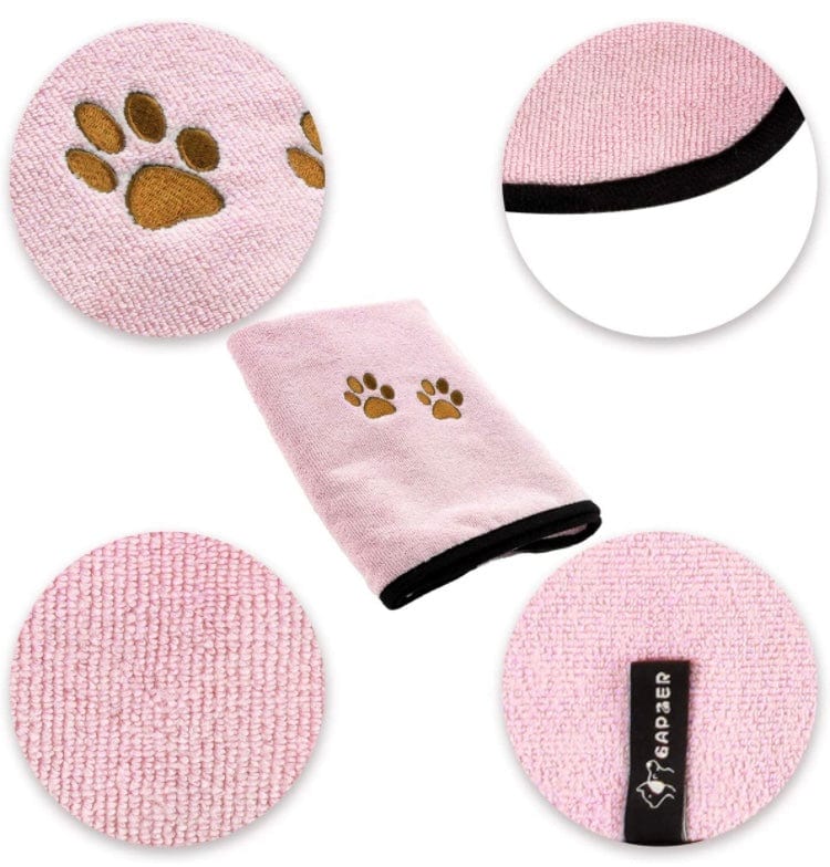 KUTKUT Super Absorbent Luxury Microfiber Dog Towel | Embroidered Pet Ultra Drying Towel | Quick Drying Beach Towel for Small, Medium, Large Dogs and Cats (Pink) - kutkutstyle
