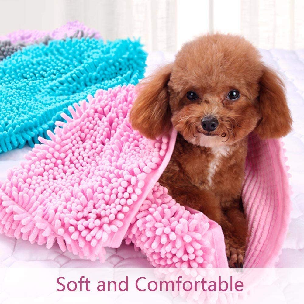 KUTKUT Super Absorbent Quick-Drying Microfiber Texture Soft Fluffy Pet Towel with Hand Pockets | Ultra Absorbent Pet Warm Bath Towels for Small, Medium Dogs and Cats (Pink, Size: 80cm x 30cm)