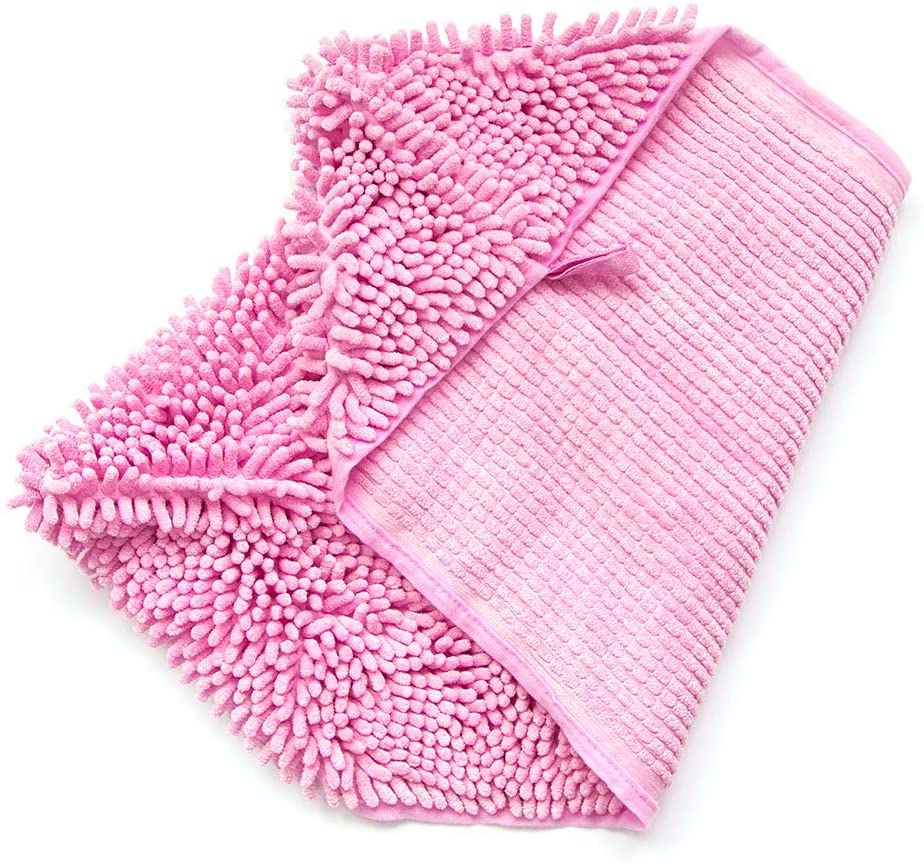 KUTKUT Super Absorbent Quick-Drying Microfiber Texture Soft Fluffy Pet Towel with Hand Pockets | Ultra Absorbent Pet Warm Bath Towels for Small, Medium Dogs and Cats (Pink, Size: 80cm x 30cm)