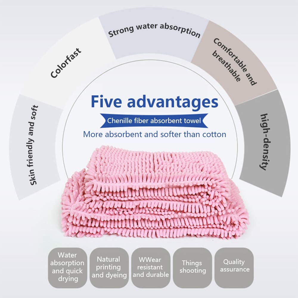 KUTKUT Super Absorbent Quick-Drying Microfiber Texture Soft Fluffy Pet Towel with Hand Pockets | Ultra Absorbent Pet Warm Bath Towels for Small, Medium Dogs and Cats (Pink, Size: 80cm x 30cm)