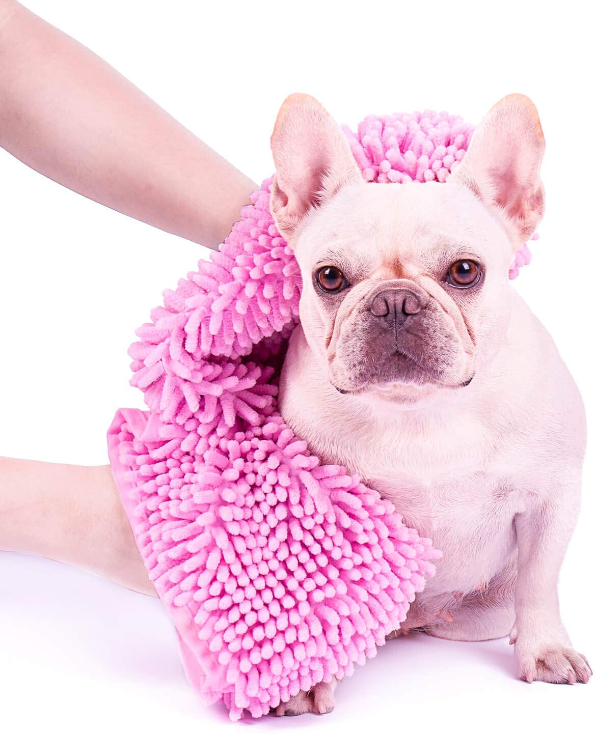 KUTKUT Super Absorbent Quick-Drying Microfiber Texture Soft Fluffy Pet Towel with Hand Pockets | Ultra Absorbent Pet Warm Bath Towels for Small, Medium Dogs and Cats (Pink, Size: 80cm x 30cm)