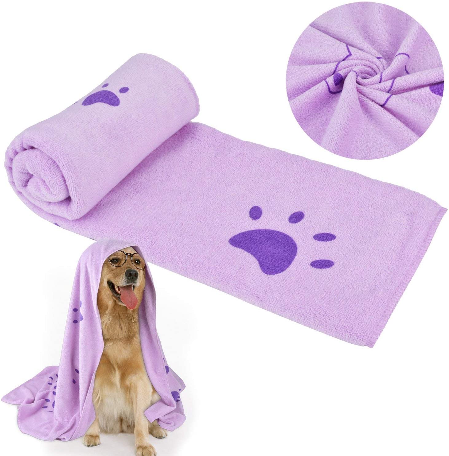 KUTKUT Dog Towel, Looluuloo Microfiber Drying Towels for Dog, Dog Bath Towel, Beach Towel, Absorbent Towel Suitable for Small and Medium Dogs (Purple: 140 x 70cm)… - kutkutstyle