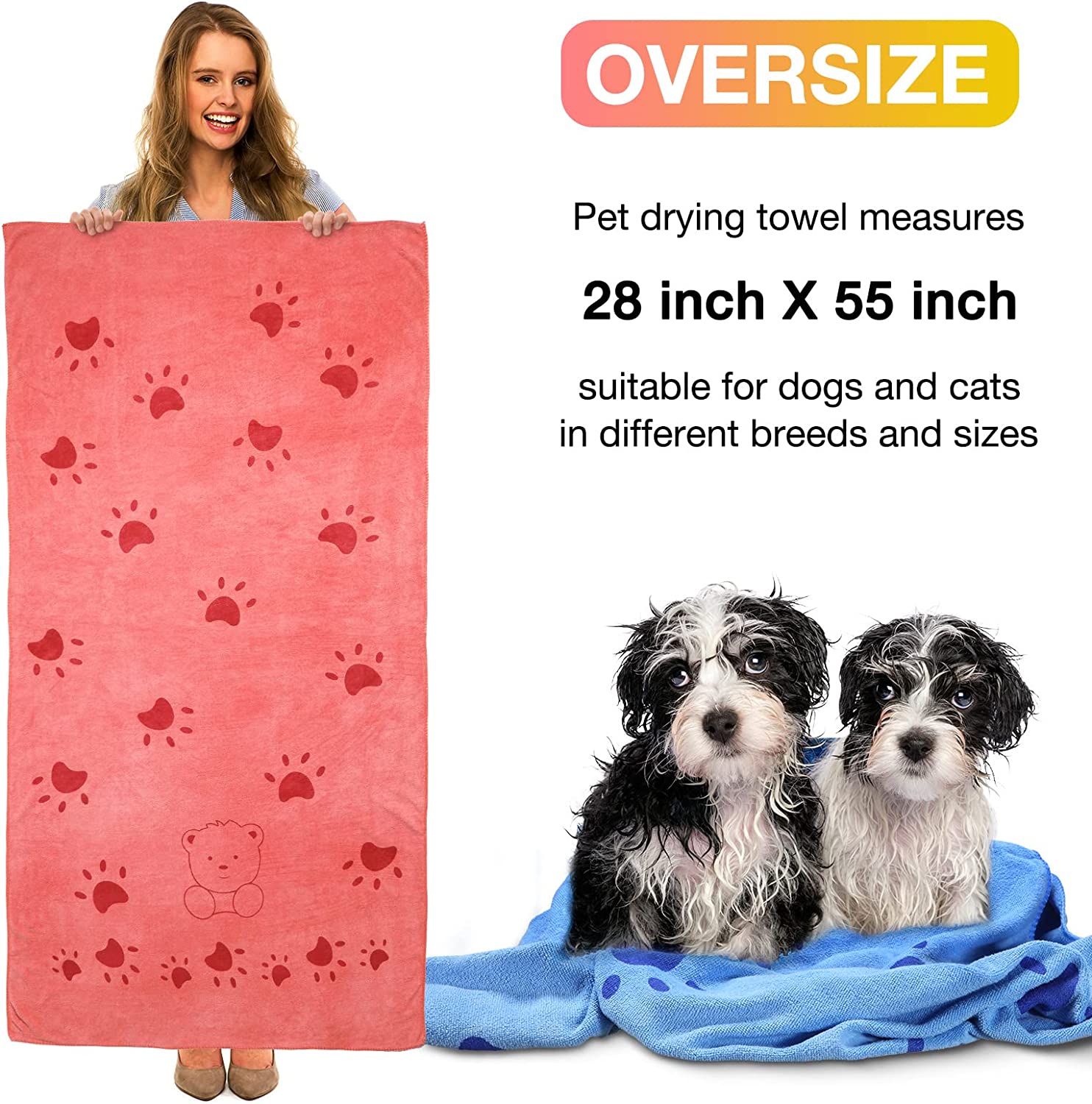 KUTKUT Dog Towel, Looluuloo Microfiber Drying Towels for Dog, Dog Bath Towel, Beach Towel, Absorbent Towel Suitable for Small and Medium Dogs (Red: 140 x 70cm)… - kutkutstyle