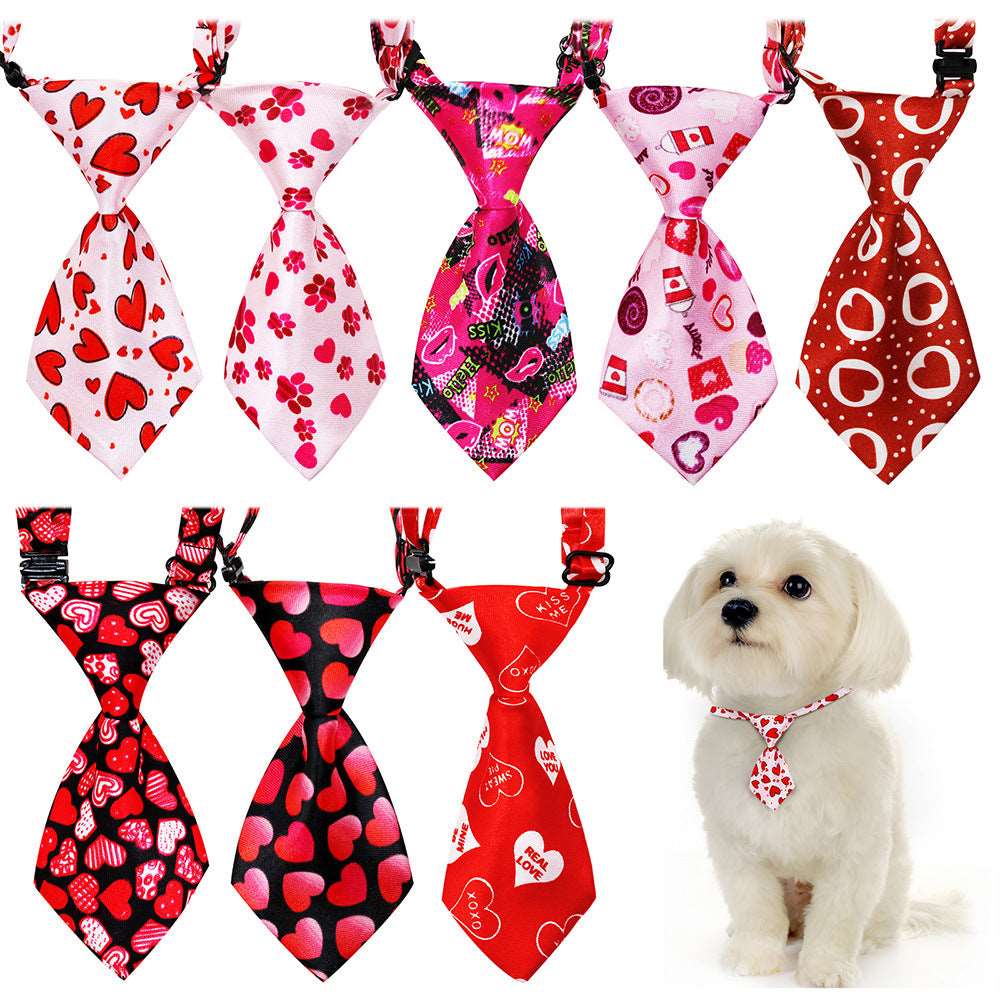 KUTKUT 8Pack Small Dog Ties, Adjustable Pet Bow Ties Heart Pattern for Small Dogs Cats Bowties Puppy Neckties Grooming Bows Festival Photography Holiday Party Valentine Costumes Birthday Gift