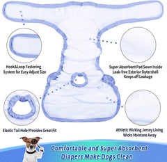 KUTKUT Female Dog Adjustable Diapers Reusable Washable Super Absorbency Leak-Proof Dog Nappie Dresses for Dogs in Heat, Period or Excitable Urination, Sanitary Panties Dress (Blue) - kutkutst