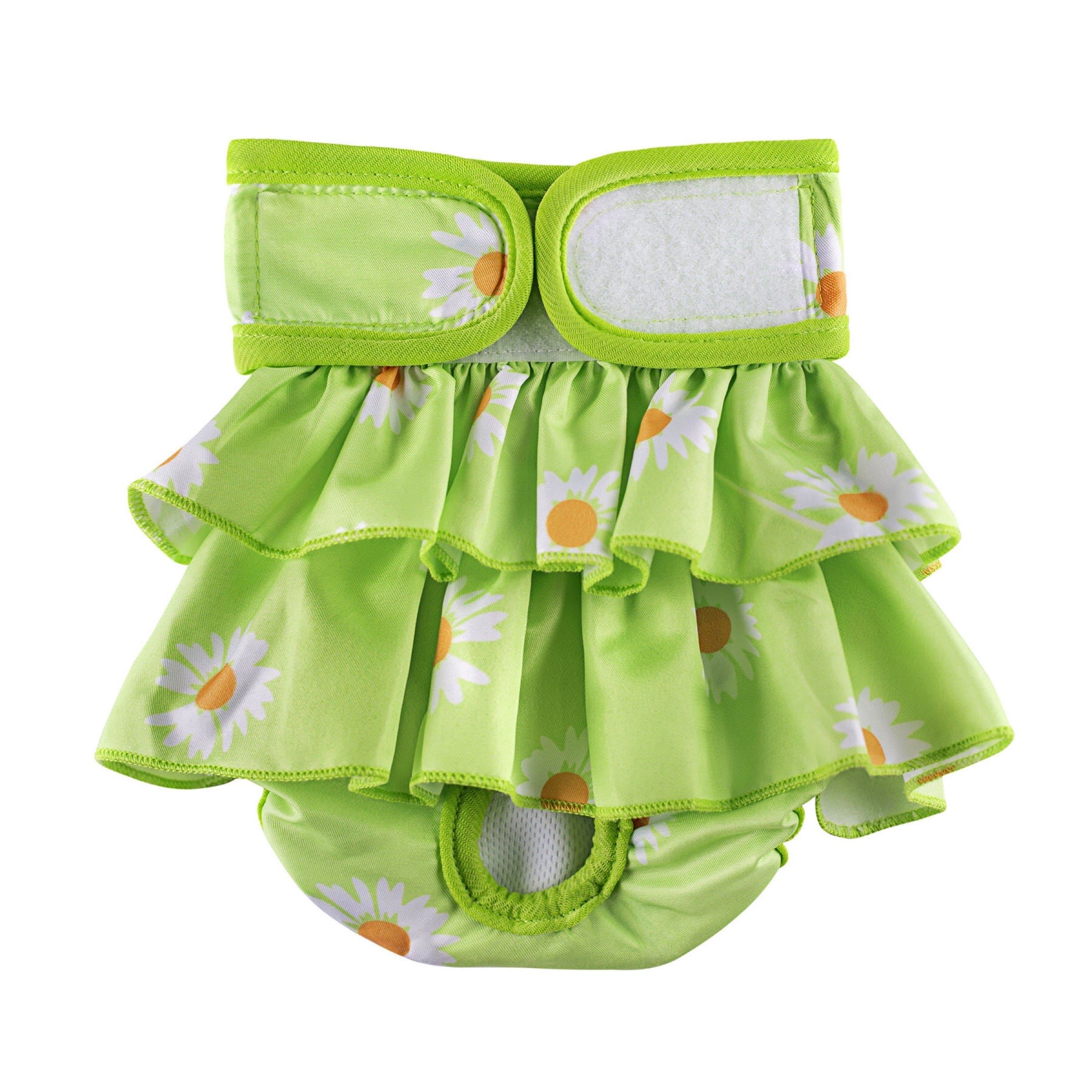 KUTKUT Female Dog Diapers Adjustable Washable Reusable Super Absorbency Leak-Proof Dog Nappie Dresses for Dogs in Heat, Period or Excitable Urination, Sanitary Panties Dress (Green) - kutkuts
