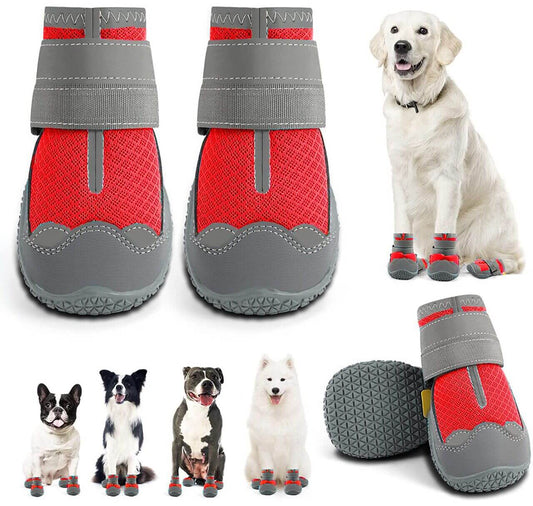 KUTKUT Dog Boots for Hardwood Floor | Breathable Dog Shoes | Dog Booties with Reflective Anti-Slip Sole | Outdoor Paw Protectors with Rubber Soles for Hiking and Running - kutkutstyle