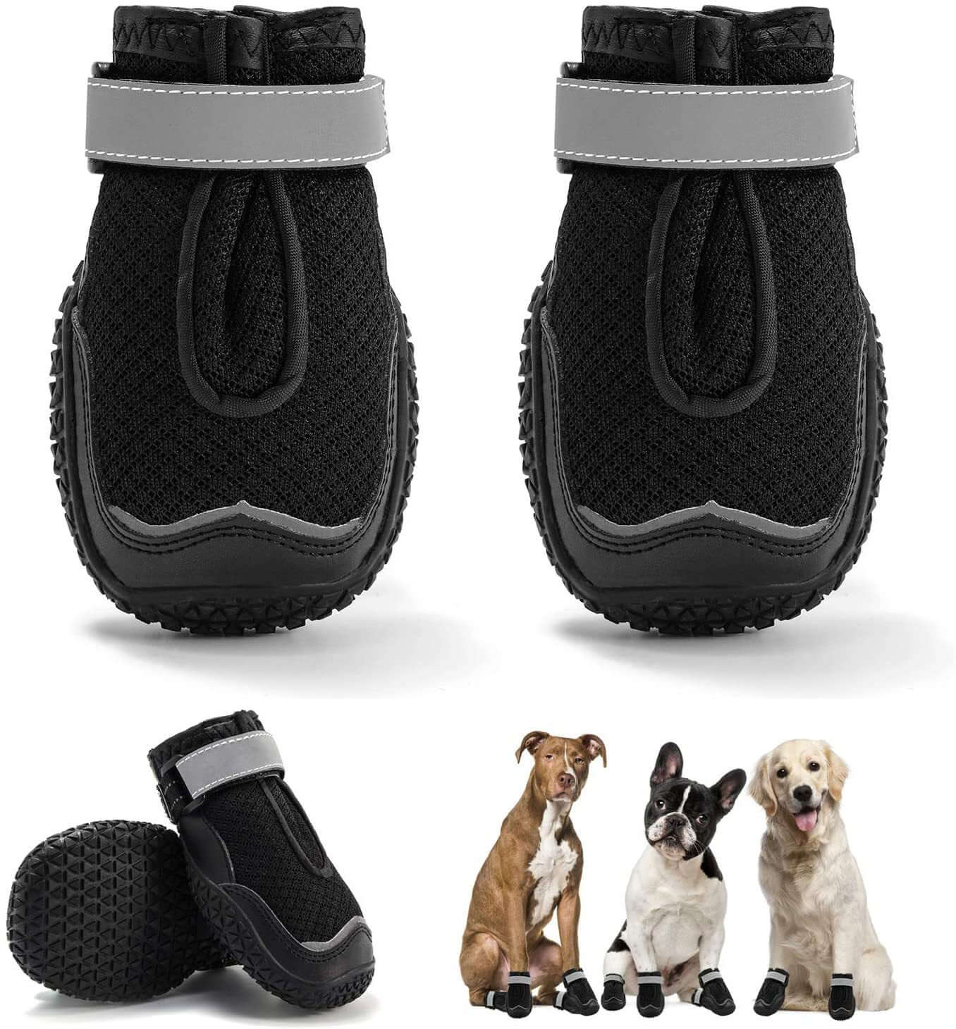 KUTKUT Dog Boots for Hardwood Floor Breathable Dog Shoes,Dog Booties with Reflective Rugged Anti-Slip Sole and Skid-Proof Outdoor Paw Protectors