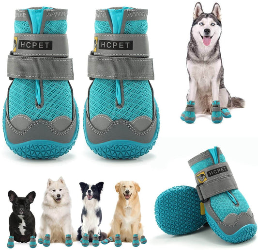 KUTKUT Dog Boots for Hardwood Floor | Pack of 4pcs Breathable Dog Shoes | Dog Booties with Reflective Anti-Slip Sole | Outdoor Paw Protectors with Rubber Soles for Hiking & Running - kutkutst