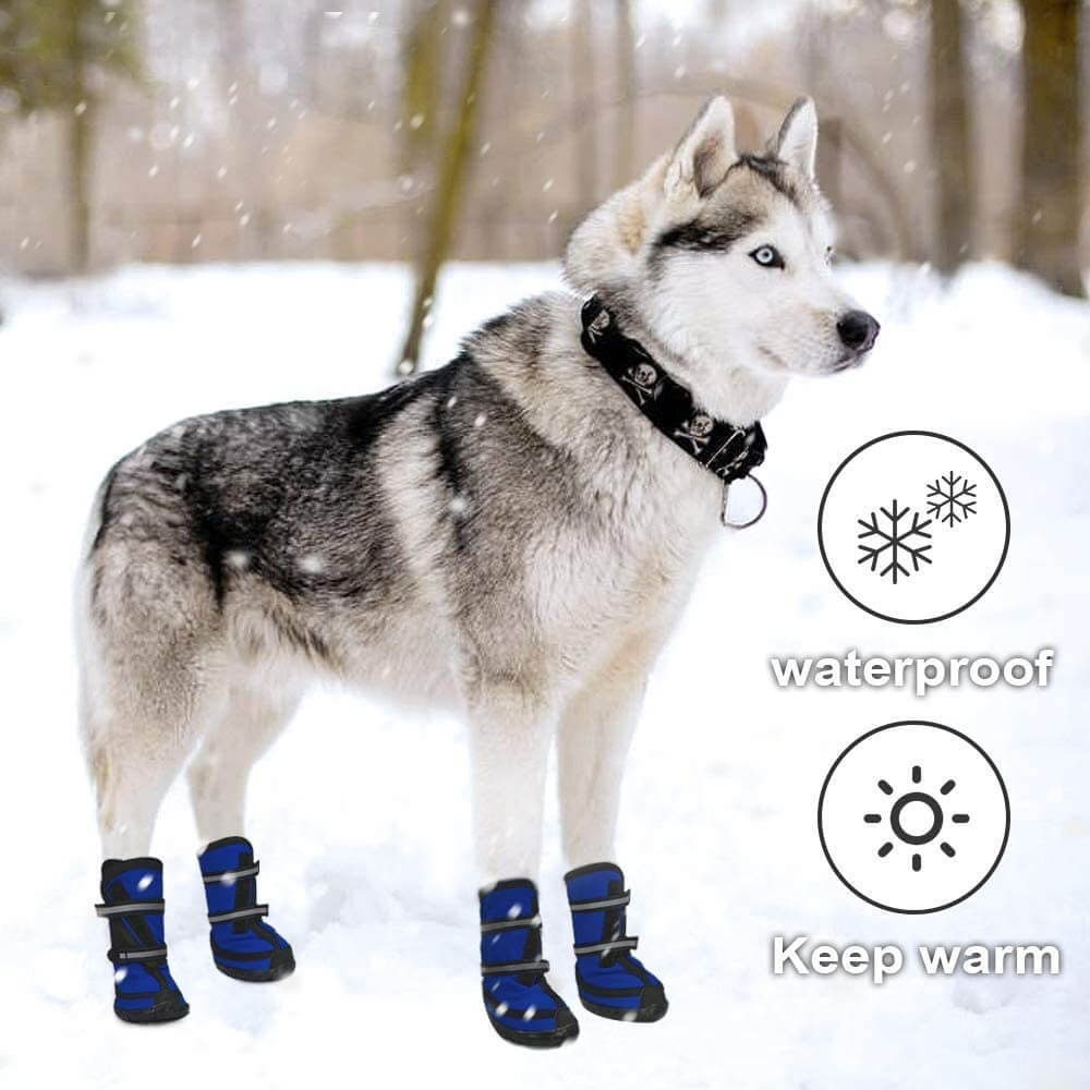 KUTKUT Dog Boots for Medium Large Dogs, Waterproof Dog Shoes with Nonslip Rubber Soles & Reflective Straps, Pet Booties High-Ankle Paw Protectors for Walking, Hiking, Running Blue - kutkutsty