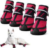 KUTKUT Dog Boots for Medium Large Dogs, Waterproof Dog Shoes with Nonslip Rubber Soles & Reflective Straps, Pet Booties High-Ankle Paw Protectors for Walking, Hiking, Running Red - kutkutstyl