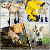 KUTKUT Dog Boots for Medium Large Dogs, Waterproof Dog Shoes with Nonslip Rubber Soles & Reflective Straps, Pet Booties High-Ankle Paw Protectors for Walking, Hiking, Running Blue - kutkutsty