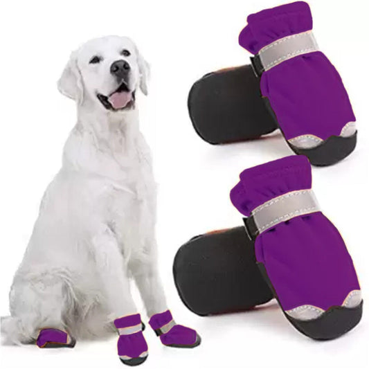 KUTKUT Dog Boots for Small, Medium and Large Dogs | Winter Snow Waterproof Paw Protector |Reflective Straps and Non-Slip Sole Soft & Lightweight Shoes for ShizhTzu, Pug etc (Purple) - kutkuts