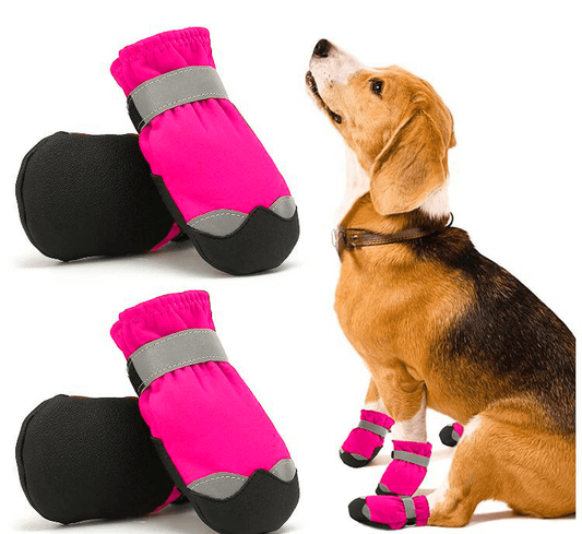 KUTKUT Dog Boots for Small, Medium and Large Dogs | Winter Snow Waterproof Paw Protector | Reflective Straps and Non-Slip Sole Soft & Lightweight Shoes for ShizhTzu, Pug etc. (Pink) - kutkuts