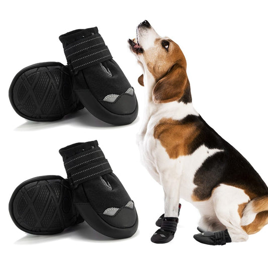 KUTKUT Dog Boots Waterproof Shoes for Dogs with Reflective Straps, Rugged Anti-Slip Soft Sole Dogs Paw Protector for Small Medium Large Dogs Black - kutkutstyle
