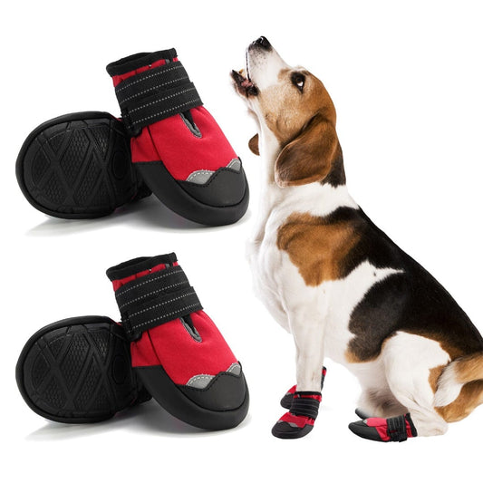 KUTKUT Dog Boots Waterproof Shoes for Dogs with Reflective Straps, Rugged Anti-Slip Soft Sole Dogs Paw Protector for Small Medium Large Dogs (Red) - kutkutstyle