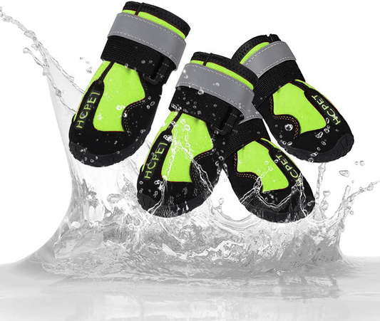 KUTKUT Dog Rain Boots Waterproof Dog Shoes with Reflective Rugged Anti-Slip Sole and Skid-Proof, Dog Shoes for Hot Pavement, Heat Resistant Dog Booties for Medium Large Dogs (Green) - kutkuts