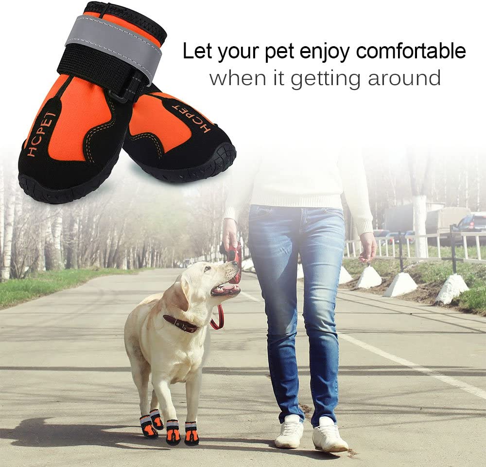 KUTKUT Dog Rain Boots Waterproof Dog Shoes with Reflective Rugged Anti-Slip Sole and Skid-Proof, Dog Shoes for Hot Pavement, Heat Resistant Dog Booties for Medium Large Dogs (Orange) - kutkut