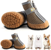 KUTKUT Dog Shoes for Hardwood Floor | Breathable Dog Boots with Anti-Slip Rugged Sole | Summer Dog Booties | Pack of 4pcs Dog Hiking Boots with Reflective & Adjustable Strap Zipper Closure fo