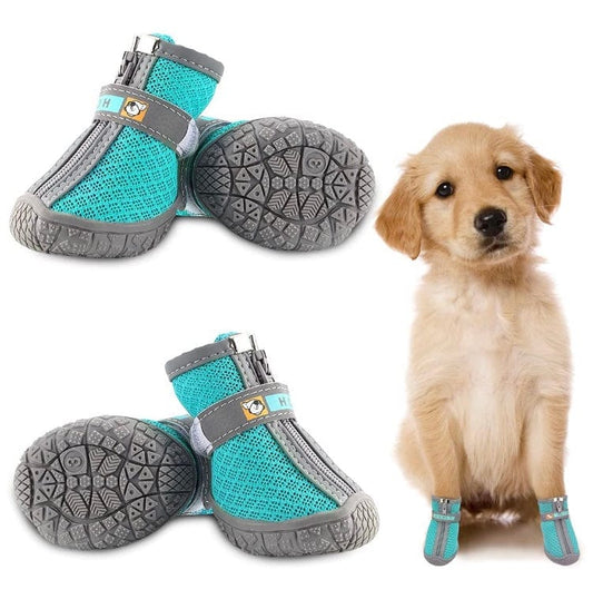 KUTKUT Dog Shoes for Hardwood Floors | Breathable Dog Boots with Anti-Slip Rugged Sole | Summer Dog Booties | Dog Hiking Boots with Reflective & Adjustable Strap Zipper Closure for Small Medi