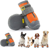 KUTKUT Dustproof Dog Boots for Hardwood Floor | Breathable Dog Shoes | Dog Boots with Reflective Anti-Slip Sole | Outdoor Paw Protectors with Rubber Soles for Hiking and Running Orange - kutk