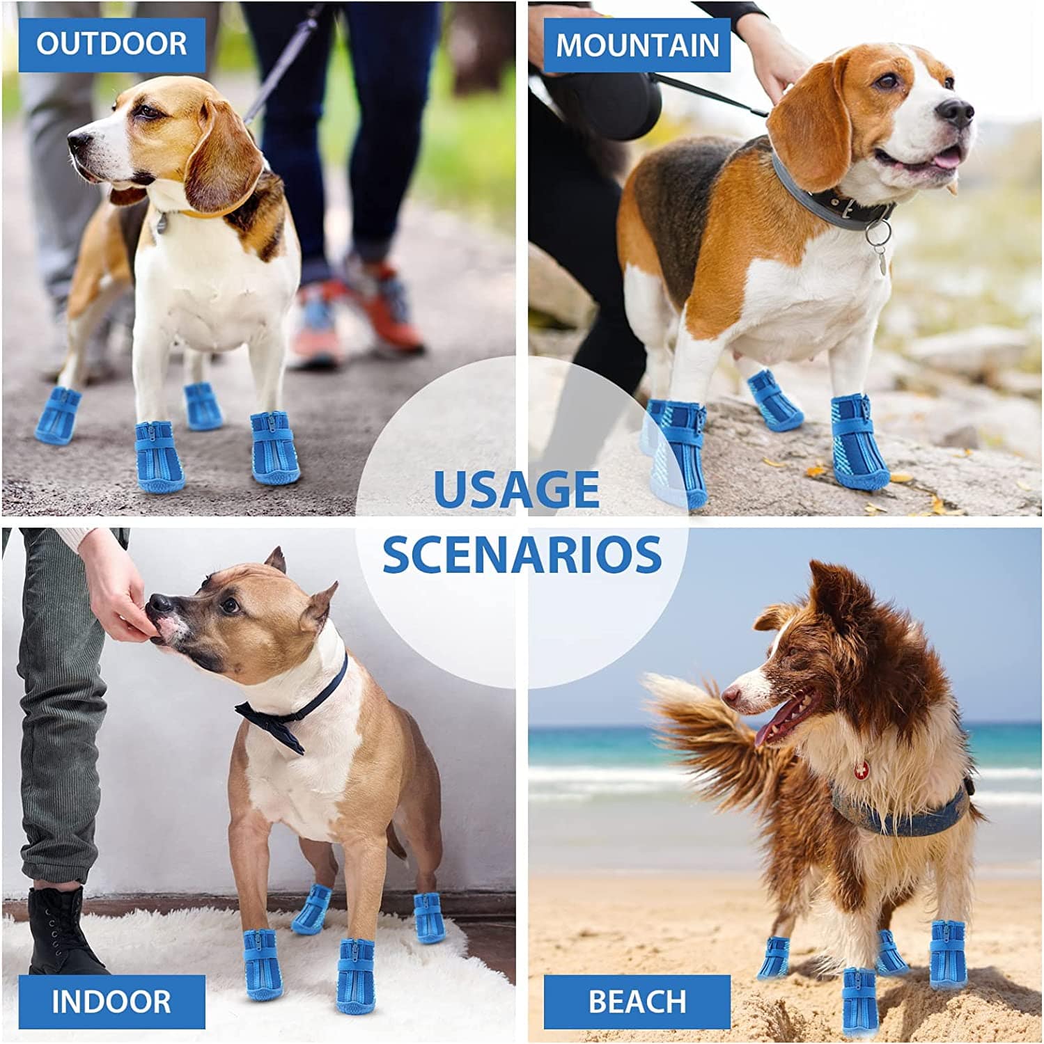 KUTKUT Small Dog Shoes Anti-Slip Dog Boots Paw Protective with Reflective Straps Soft Mesh Breathable Adjustable Puppy Dog Shoes Booties with Zipper for Small & Medium Dogs 4PCS Blue - kutkut