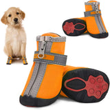 KUTKUT Waterproof Dog Booties Paw Protector, Anti-Slip Breathable Winter Snow with Reflective Strips Soft Comfortable Anti-Slip Rubber Sole Dog Shoes for Small Medium Dogs  Orange - kutkutsty