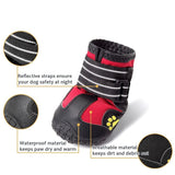 KUTKUT Waterproof Dog Boots for Medium Large Dogs | Dog Rain Boots | Dog Outdoor Shoes with Two Reflective Fastening Straps and Rugged Anti-Slip Sole Red - kutkutstyle