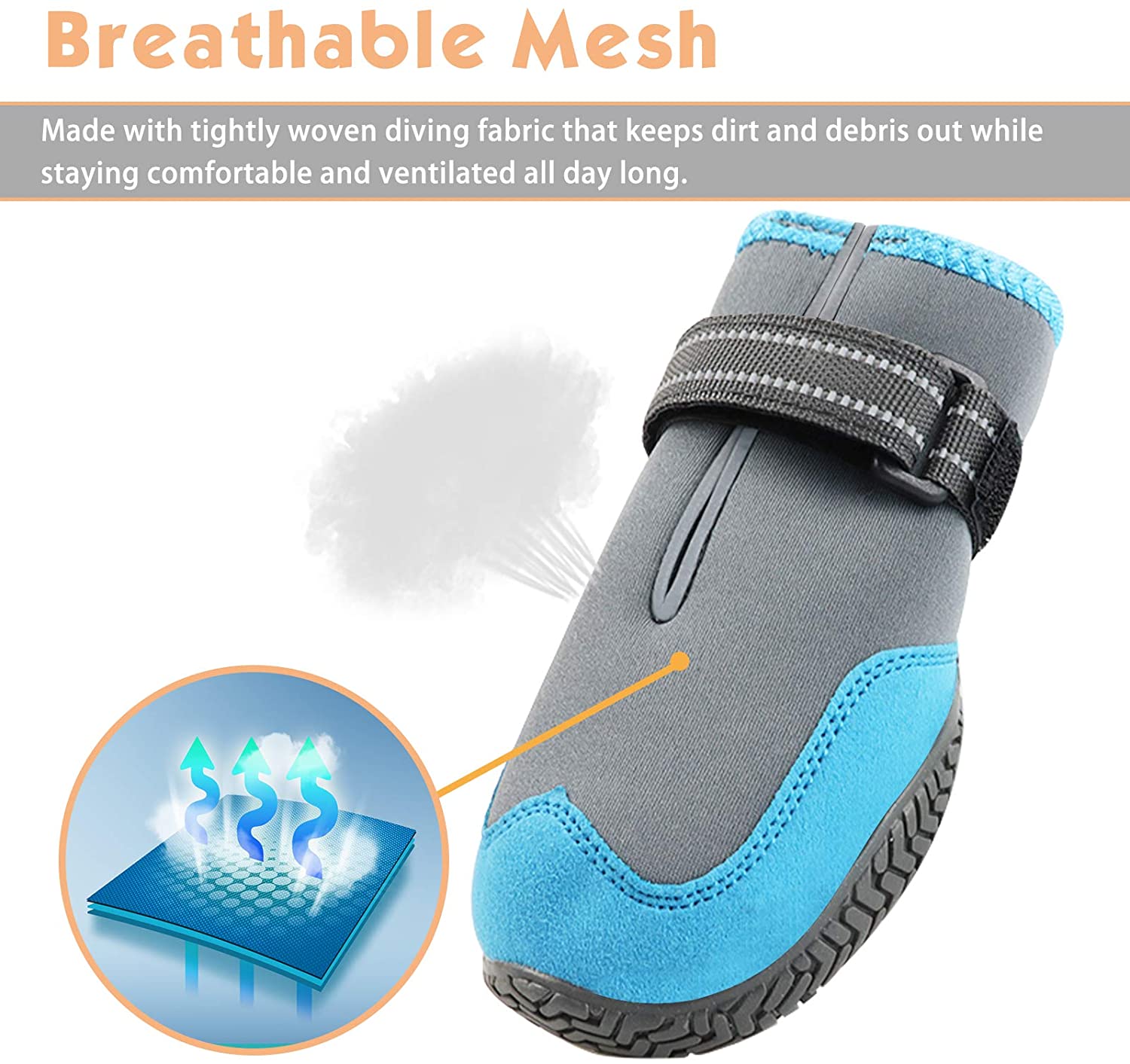 KUTKUT Waterproof Dog Shoes for Hot Pavement Dogs Boots Heat Protection Paw Breathable Non-Slip Rain Shoes Adjustable Reflective Straps for Small Medium Large Dogs 4PCS Blue - kutkutstyle