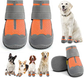 KUTKUT Dustproof Dog Boots for Hardwood Floor | Breathable Dog Shoes | Dog Boots with Reflective Anti-Slip Sole | Outdoor Paw Protectors with Rubber Soles for Hiking and Running Orange - kutk