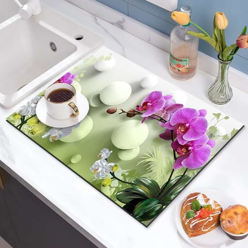 EZYHOME Dish Drying Mat for Kitchen Counter, 3D Print Dish Drying Pad with Non-Slip Rubber Backed, Hide Stain Anti Absorbent for Kitchen Counter, Drying Mat for Coffee Machine Dish Rack - kut
