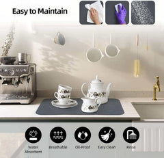 EZYHOME Dish Drying Mat for Kitchen Counter, 3D Print Dish Drying Pad with Non-Slip Rubber Backed, Hide Stain Anti Absorbent for Kitchen Counter, Drying Mat for Coffee Machine Dish Rack - kut