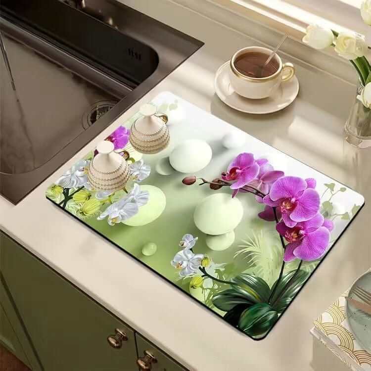 EZYHOME Dish Drying Mat for Kitchen Counter, 3D Print Dish Drying Pad with Non-Slip Rubber Backed, Hide Stain Anti Absorbent for Kitchen Counter, Drying Mat for Coffee Machine Dish Rack - kut