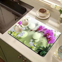 EZYHOME Dish Drying Mat for Kitchen Counter, 3D Print Dish Drying Pad with Non-Slip Rubber Backed, Hide Stain Anti Absorbent for Kitchen Counter, Drying Mat for Coffee Machine Dish Rack - kut