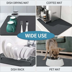 EZYHOME Dish Drying Mat for Kitchen Counter, Heat Resistant Drainer Mat with Non-Slip Rubber Backed, Hide Stain Kitchen Super Absorbent Draining Mat, Easy to Clean Dish Rack Pad - kutkutstyle