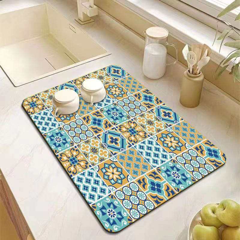 EZYHOME Dish Drying Mat for Kitchen Counter, Heat Resistant Drainer Mat with Non-Slip Rubber Backed, Hide Stain Kitchen Super Absorbent Draining Mat, Easy to Clean Dish Rack Pad - kutkutstyle