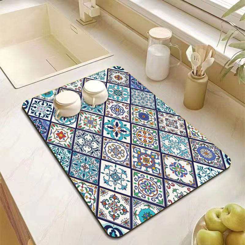 EZYHOME Dish Drying Mat for Kitchen Counter Hide Stain Super Absorbent, Non-Slip, Heat-Resistant, Great for Dishes, Rack Pads, Kitchen Counter, Coffee Maker, Coffee Bar Accessories - kutkutst