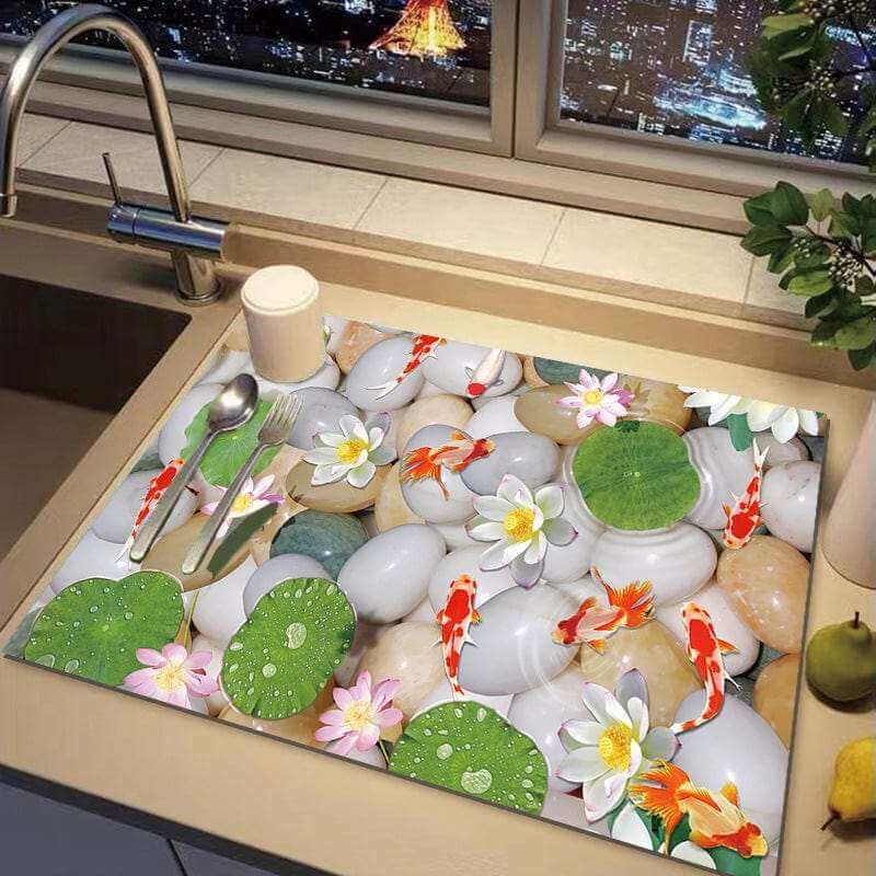 EZYHOME Dish Drying Mats for Kitchen Counter 3D Coffee Mat Under Sink Mats for Kitchen Waterproof Dish Mat Drying Kitchen Mat Bar Mats for Countertop Coffee Bar Accessories - kutkutstyle