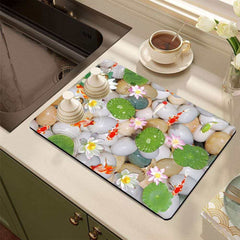EZYHOME Dish Drying Mats for Kitchen Counter 3D Coffee Mat Under Sink Mats for Kitchen Waterproof Dish Mat Drying Kitchen Mat Bar Mats for Countertop Coffee Bar Accessories - kutkutstyle