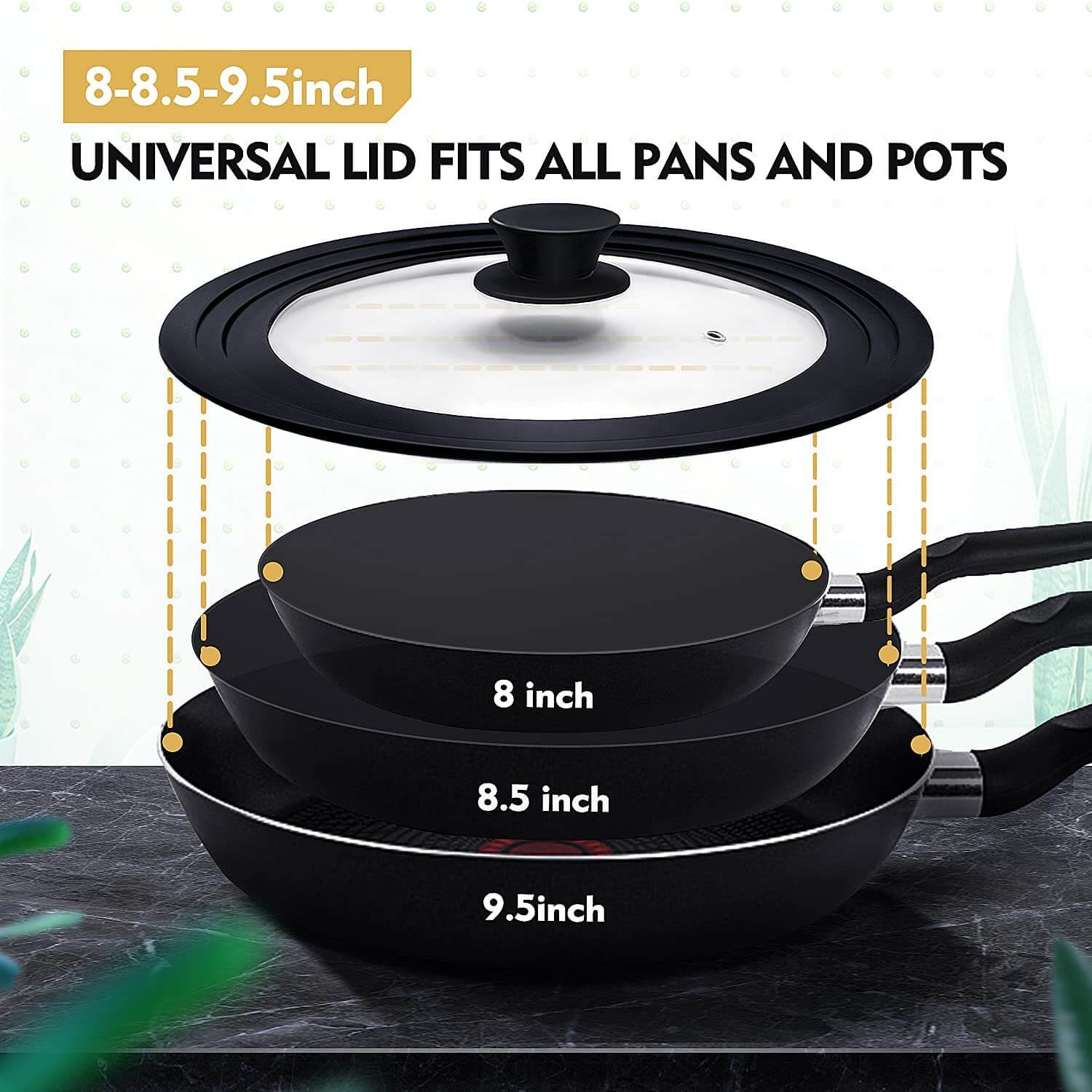EZYHOME Universal Lid for Pots and Pans,Heat-Resistant Tempered Glass Frying Pan Lid, Diameter Cookware, Frying Cooking Pans Cover, Silicone Rubber Pot Lid - kutkutstyle